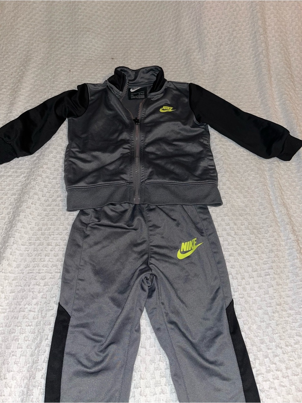 Nike Gray & Black Kids Tracksuit with Neon Green Logo